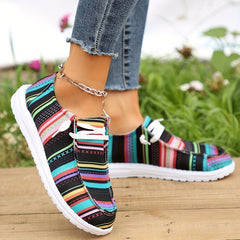 Women's Colorful Striped Canvas Shoes Lightweight Slip On Casual Loafers