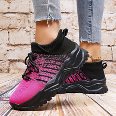 Women's Ombre Thick Sole Running Shoes Lace Up Platform Sneakers