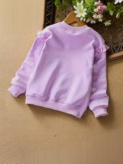 Girls Cat & Heart Print Cotton Pullover Sweatshirt