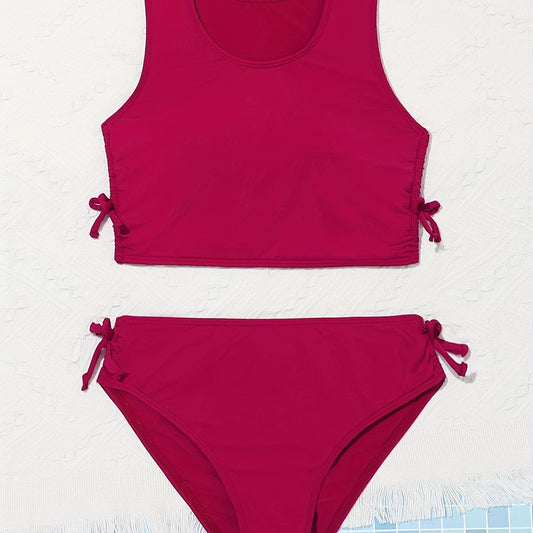 Girl's Drawstring Side Bikini Set Kids Bathing Suit Beach Pool