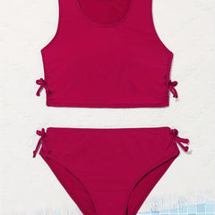 Girl's Drawstring Side Bikini Set Kids Bathing Suit Beach Pool