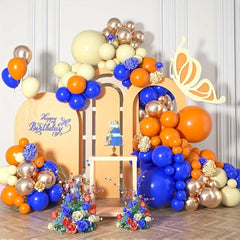 123pcs Navy Orange Maca Yellow Balloon Arch Flower Ring Set