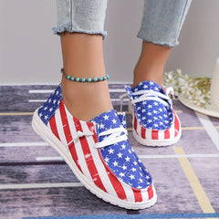 Women's Star & Striped Pattern Sneakers Lightweight Lace Up Canvas Shoes Casual