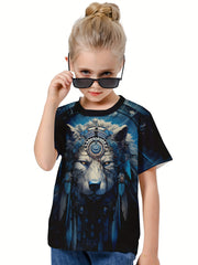 Ethnic Wolf Print Short Sleeve T shirt Girls 3d Print Tees Pullover