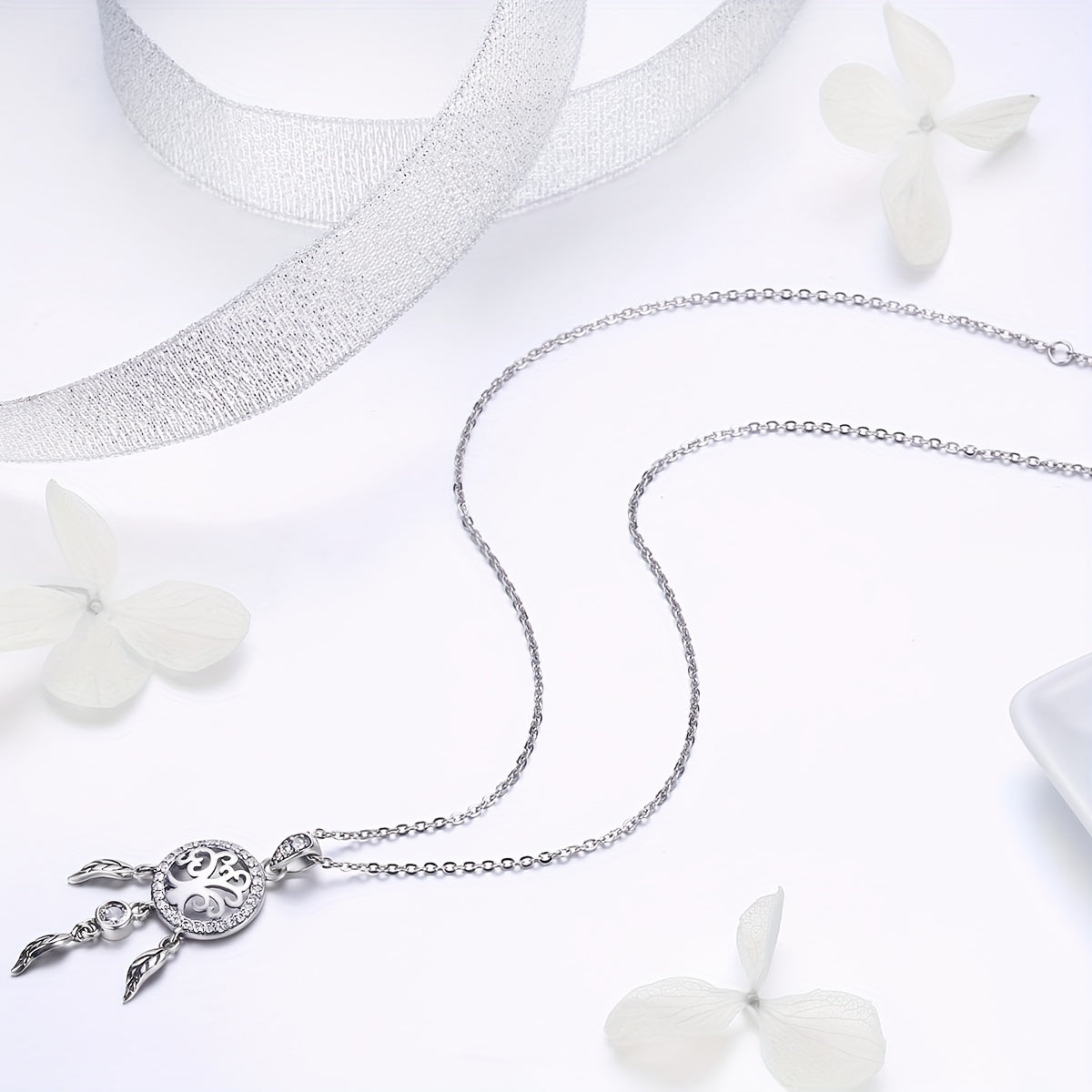 925 Silver Tree Of Life Dream Catcher Pendant Necklace