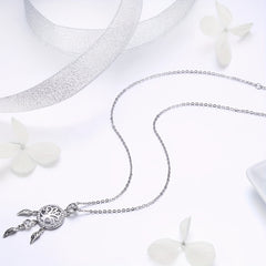 925 Silver Tree Of Life Dream Catcher Pendant Necklace