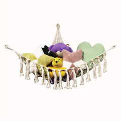 Boho Plush Toy Net Hammock Storage Organizer with Tassels