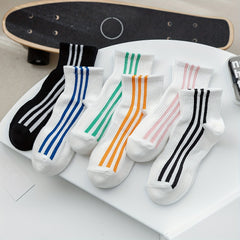 6 Pairs Striped Short Socks Soft & Breathable Crew Sports Socks