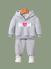 OERYUI 2pcs Heart Graphic MOM Hoodies Pants Set For Kids Spring Fall