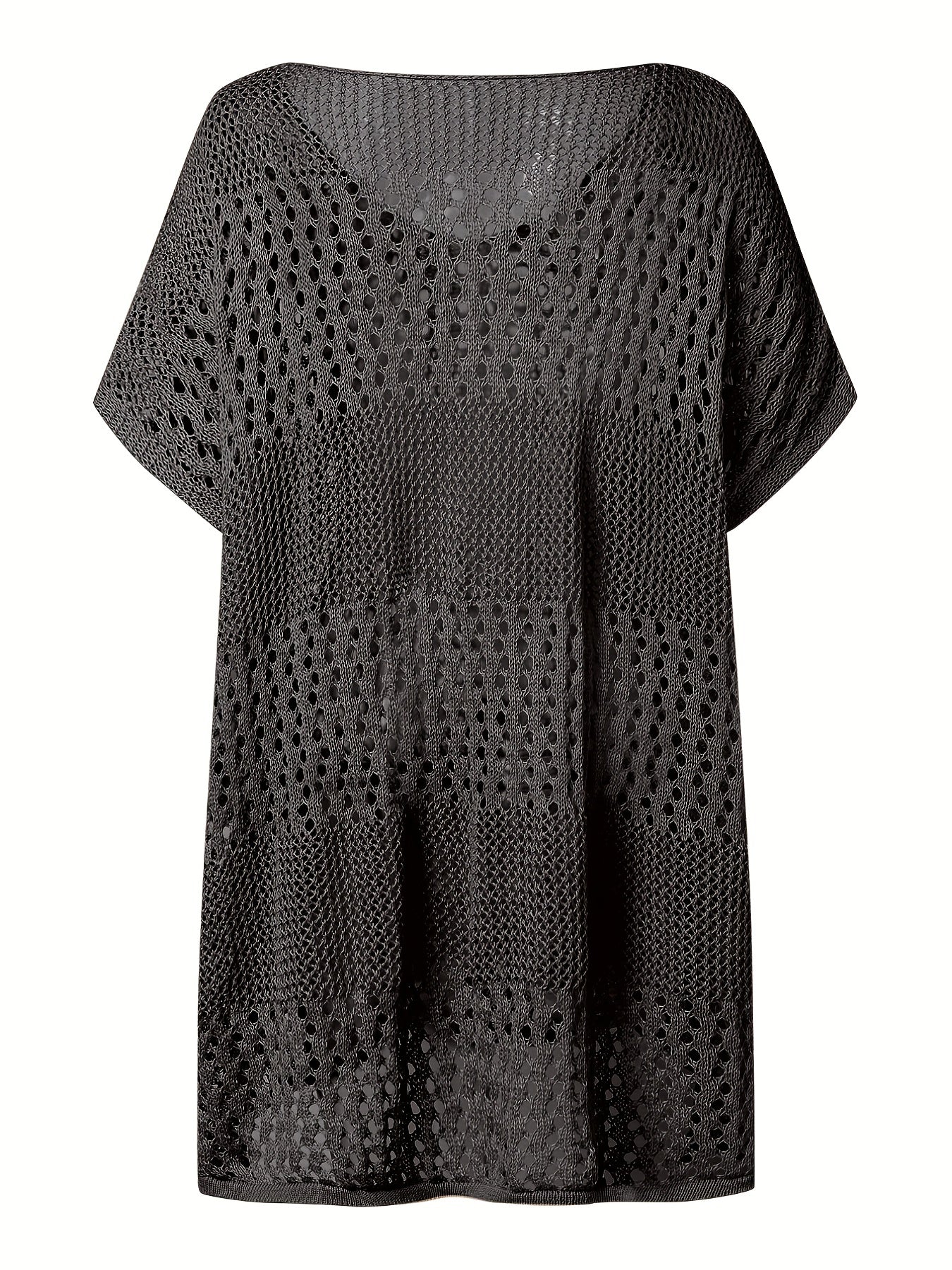 Apricot Crochet Eyelet Hollow Cove Up Dress Shorts Sleeve Solid Vacation Boho