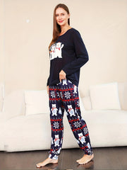 Bear Print Pajama Set Christmas Long Sleeve Top & Pants