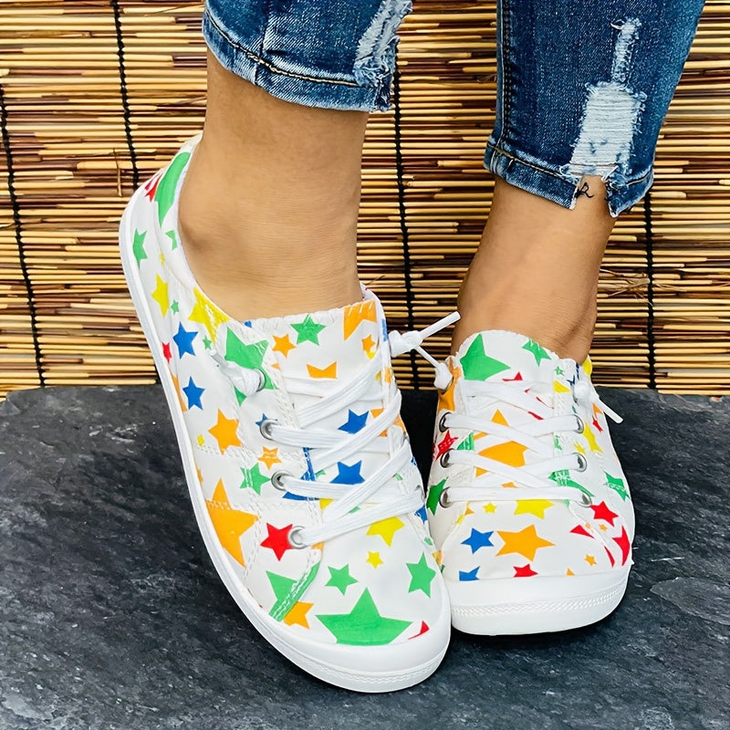Casual Lace Up Flat Shoes Breathable Non slip Star Round Toe Low Top