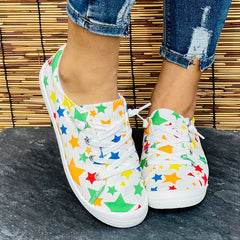 Casual Lace Up Flat Shoes Breathable Non slip Star Round Toe Low Top