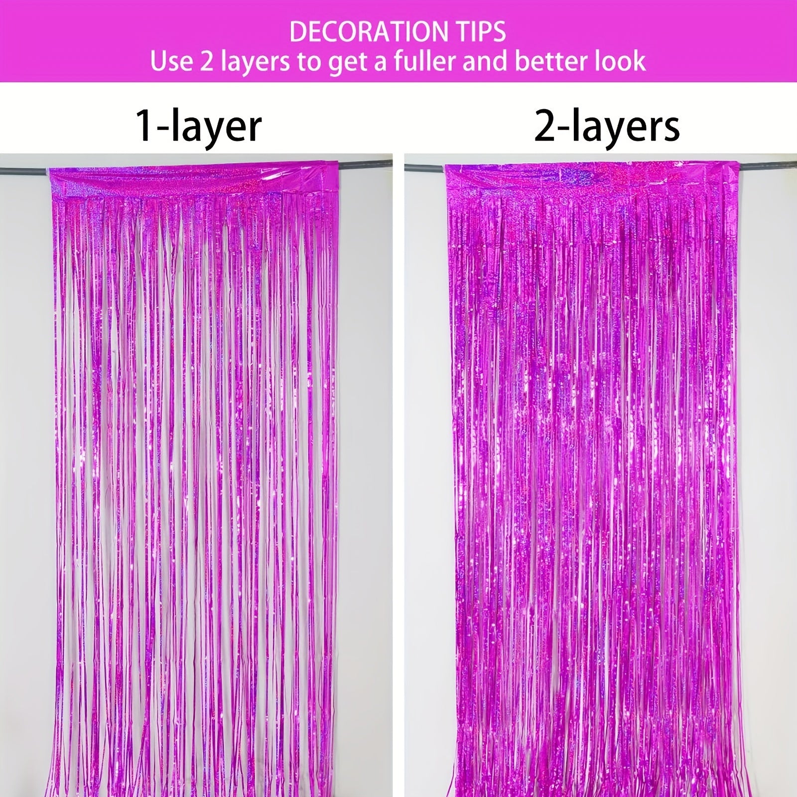 3 Pack Rose Red Metallic Tinsel Foil Fringe Curtains for Parties