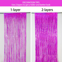 3 Pack Rose Red Metallic Tinsel Foil Fringe Curtains for Parties