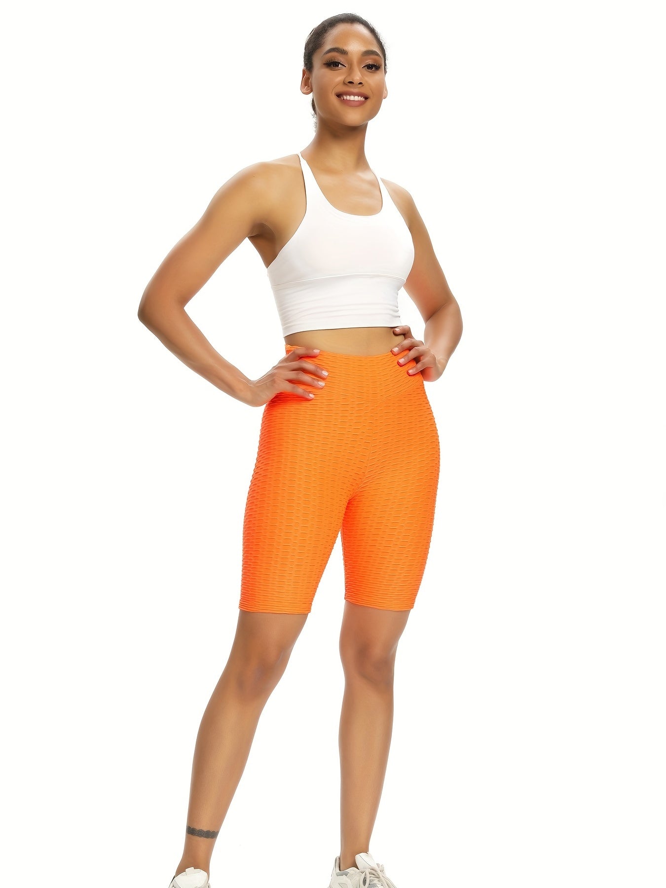 Women's Seersucker Knee Length Yoga Shorts Moisture Wicking