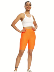 Women's Seersucker Knee Length Yoga Shorts Moisture Wicking