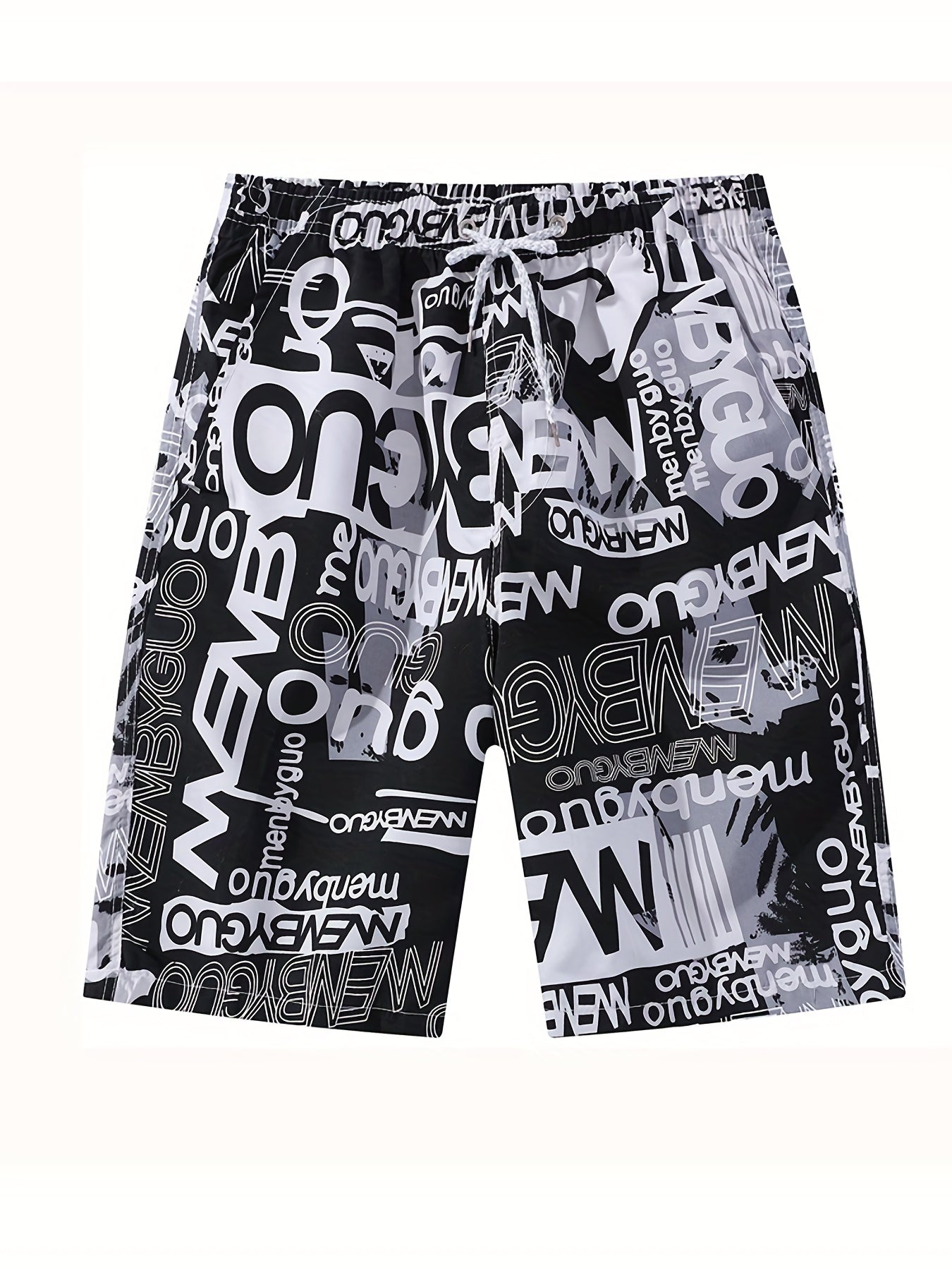 Coconut Palm & Dog Pattern Beach Shorts Men's Quick Drying Waist Drawstring Shor