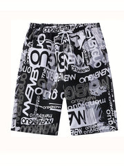 Coconut Palm & Dog Pattern Beach Shorts Men's Quick Drying Waist Drawstring Shor
