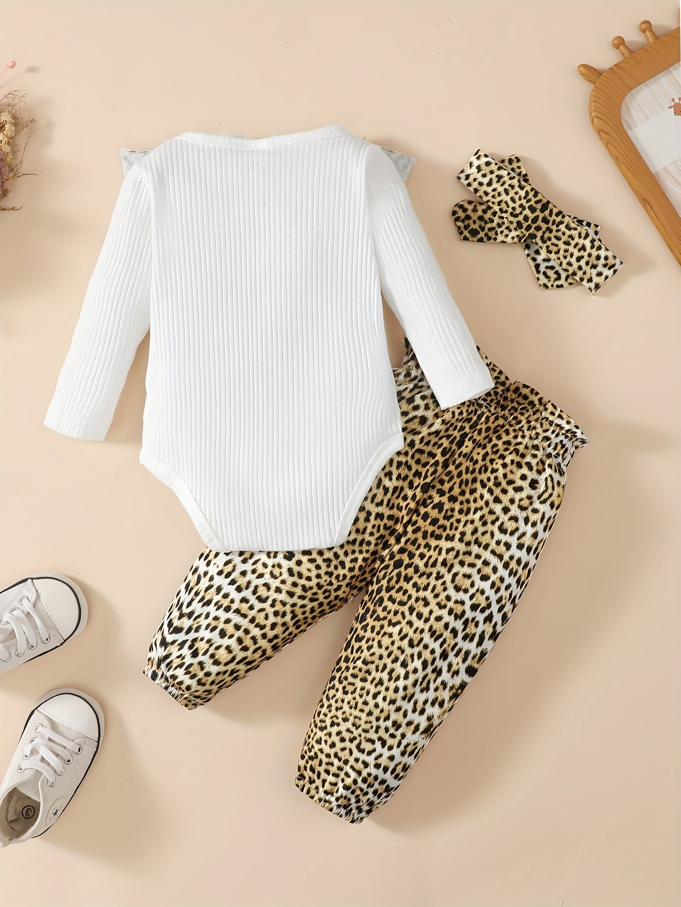 Baby Girl Leopard Print Romper Trousers Set