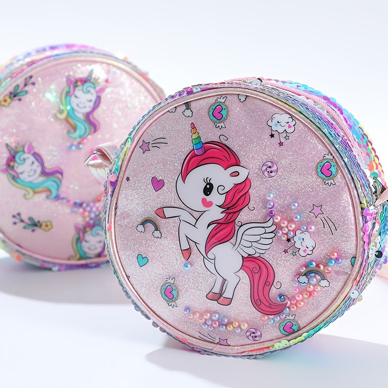 Glitter Sequin Rainbow Unicorn Crossbody Bag Coin Purse Kids Accessories