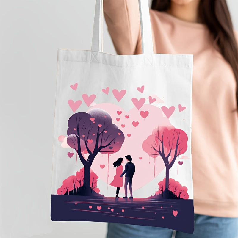 Love Pattern Tote Bag Casual Canvas Shoulder Bag for Fitness Daily Use