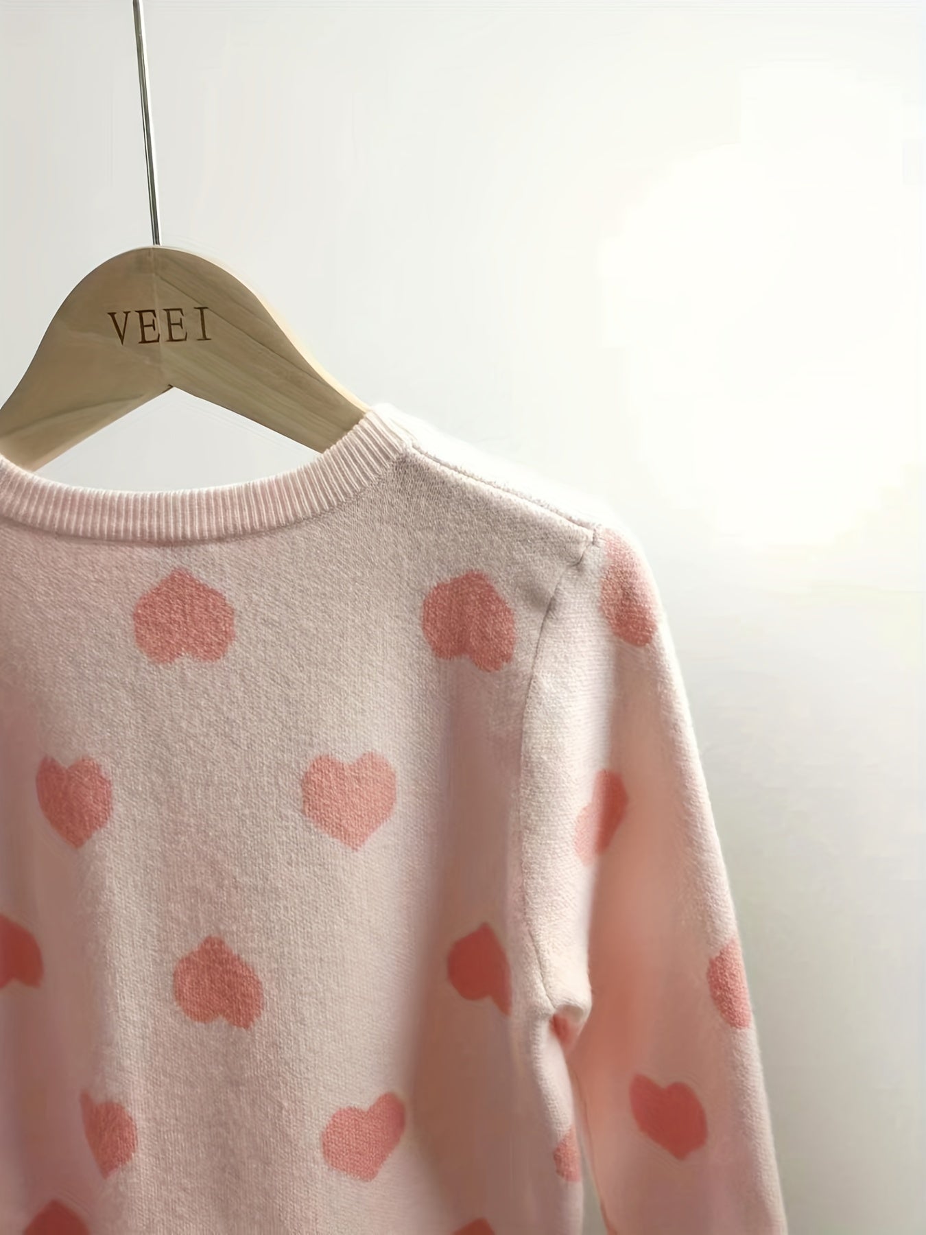 Girls Casual Heart Print Knit Sweater Top For Autumn And Winter Kids Clothes