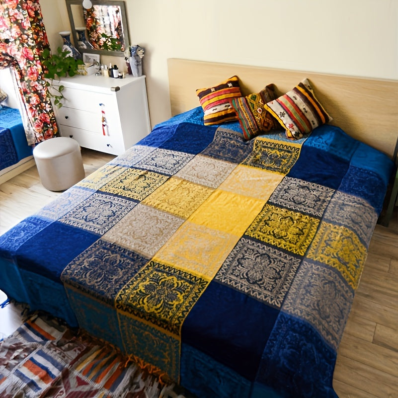 Boho Style Sofa Cover Blanket with Tassels
