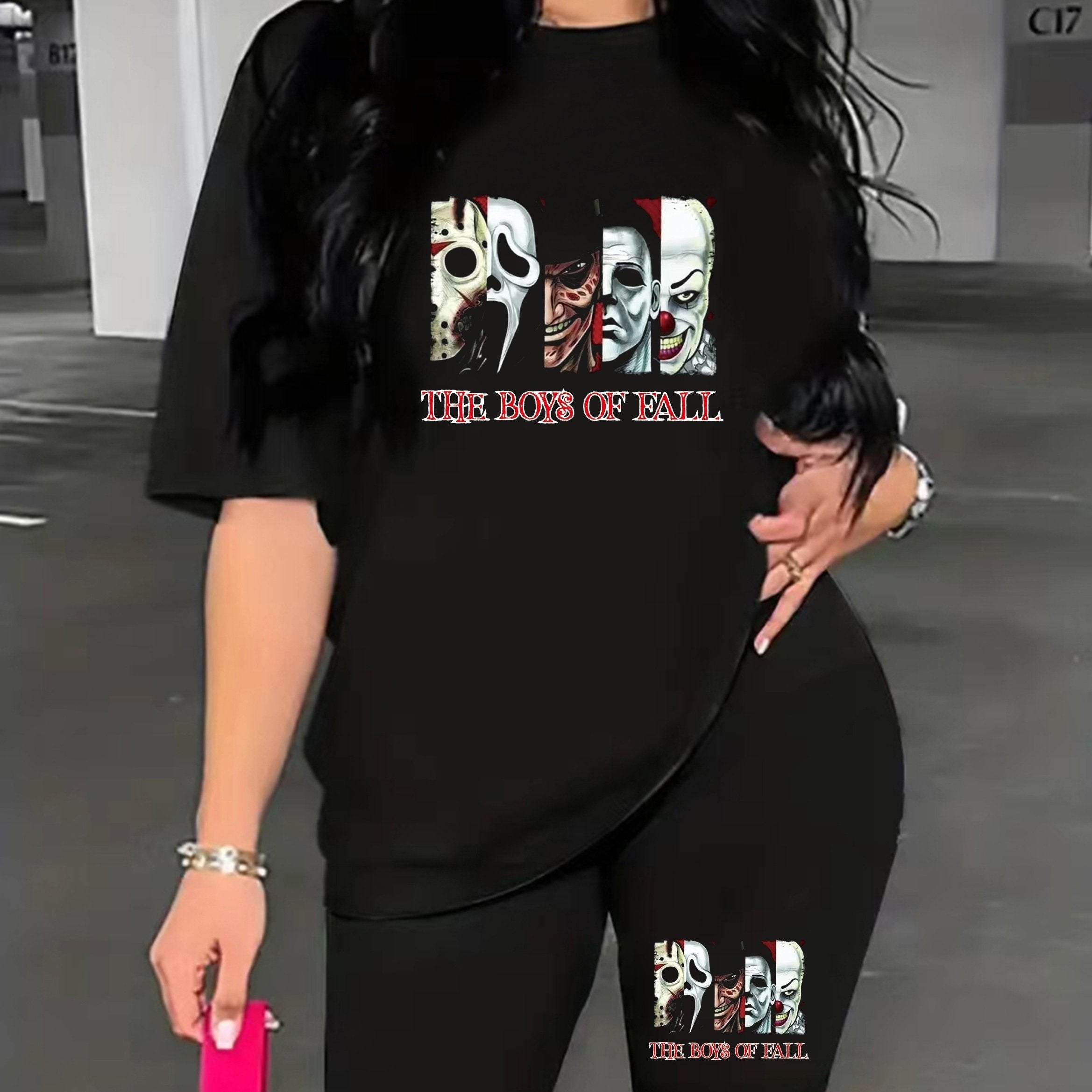 Women's Cartoon Figure & Letter Print 2 Piece Set