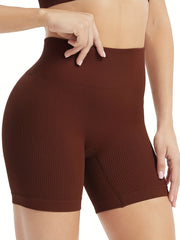 High Waist Yoga Shorts Butt Lifting Ribbed Workout Activewear