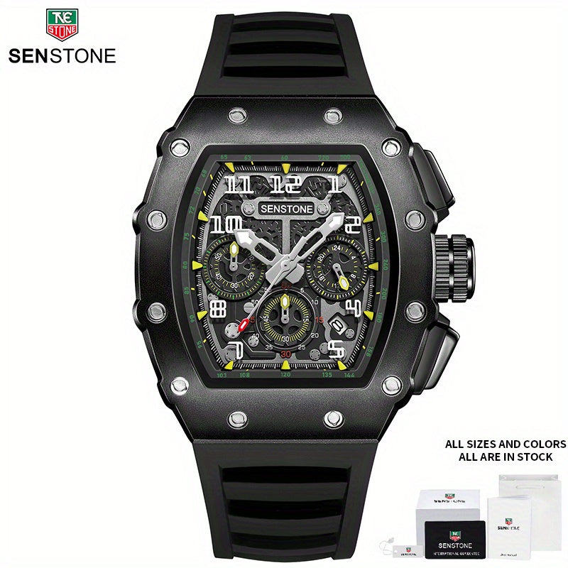 SENSTONE Men's Watch Waterproof Stainless Steel Square Tonneau Watch