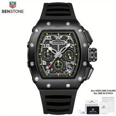 SENSTONE Men's Watch Waterproof Stainless Steel Square Tonneau Watch