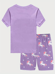 Girls Unicorn Graphic Pajamas Set Short Sleeve Tee & Shorts Sleepwear
