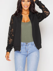 Lace Sleeve Jacket with Zipper Up Closure