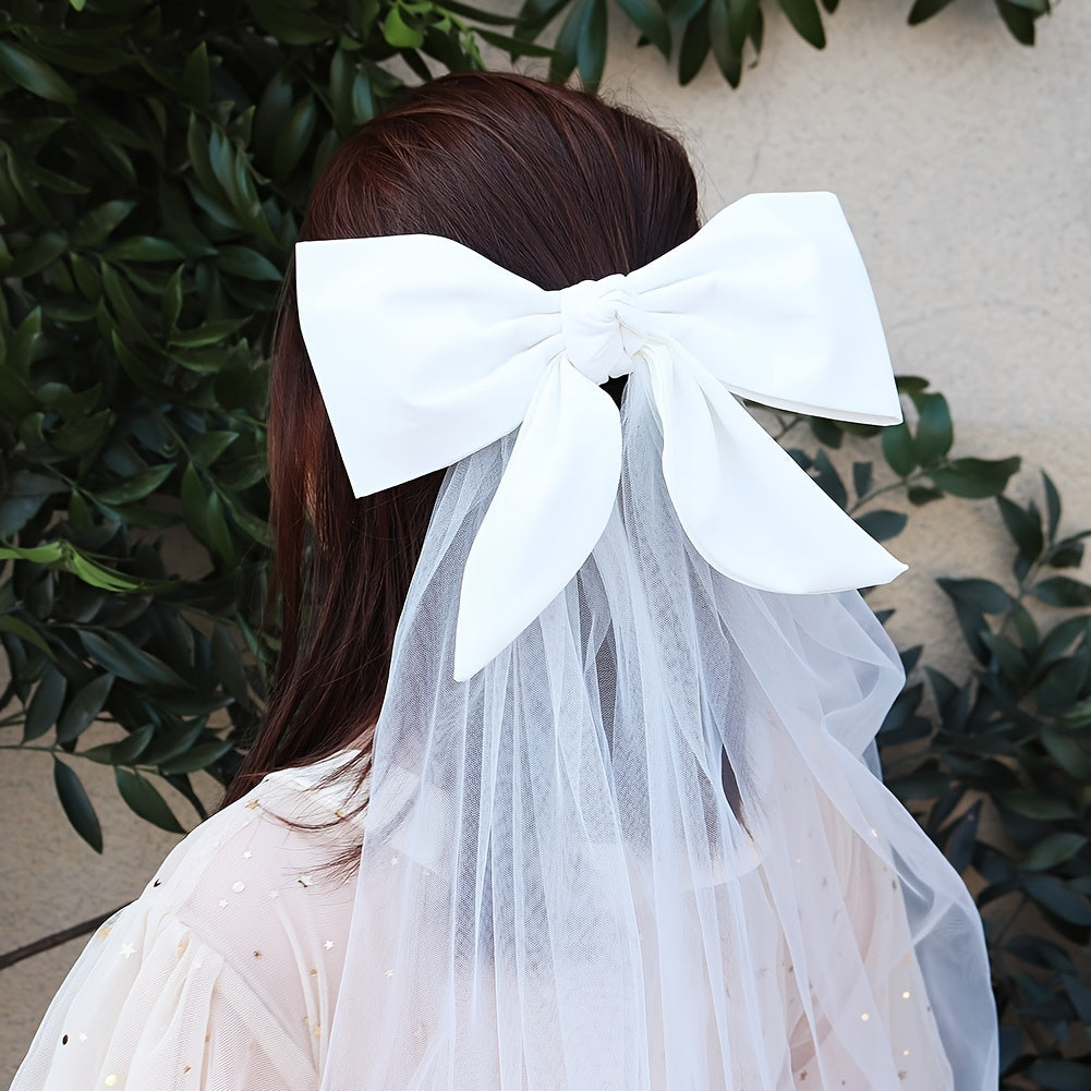 Short Wedding Bridal Veil Hair Bow Clip Bridal Bow Veil