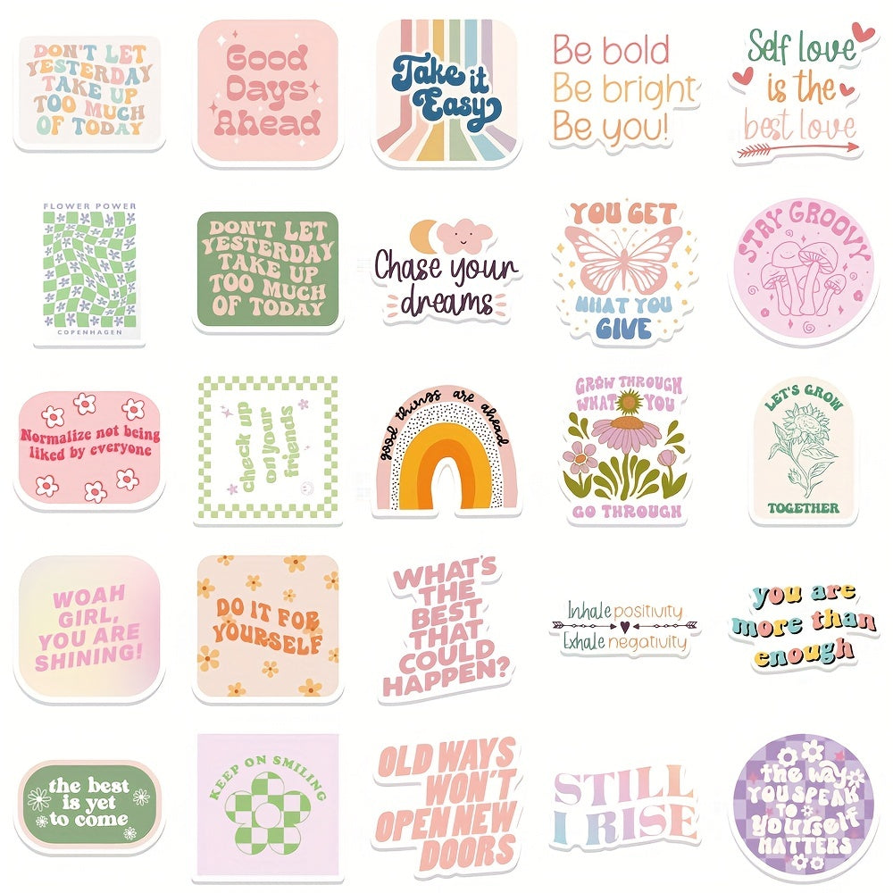 100pcs Preppy Motivational Stickers Pink Waterproof Vinyl Decals