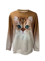 Cat Print Sweatshirt Casual Workout Crew Neck Long Sleeve Sweatshirt