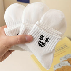 5 Pairs Cartoon Expression Print Crew Socks Women's Stockings