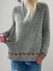Geo Print Round Neck Jumper With Pocket