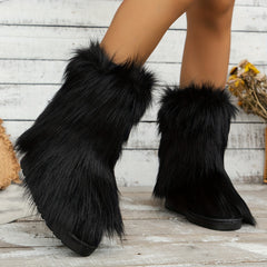 Thickened Medium Tube Snow Boots with Fox Fur