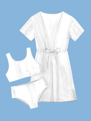 Girl's 3pcs Swimsuit Solid Bikini & Cover Up Set Tank Top & Briefs