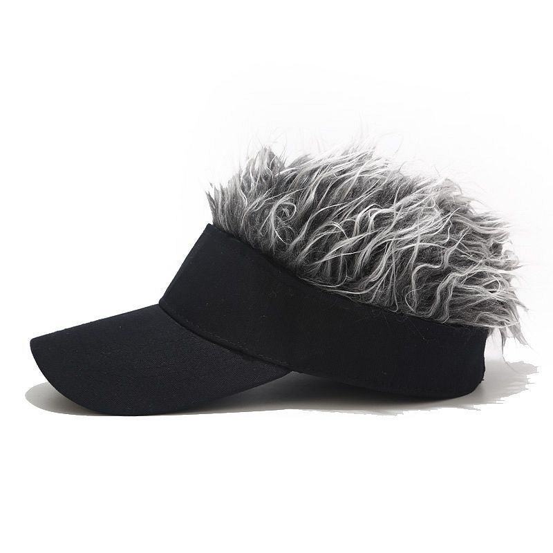 Adjustable Sun Visor Hat with Wig Spiked Hairs Cap