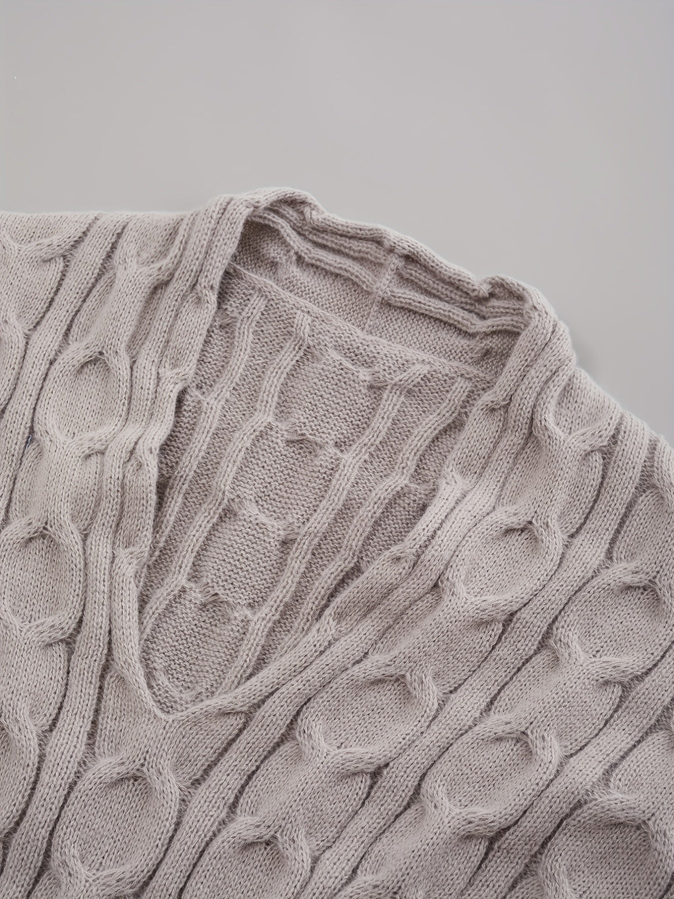 V-Neck Cable Knit Sweater - Long Sleeve Pullover Jumper