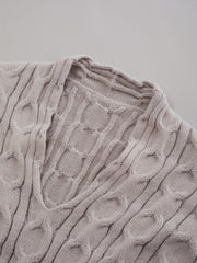 V-Neck Cable Knit Sweater - Long Sleeve Pullover Jumper
