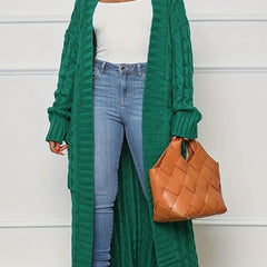 Cable Knit Open Front Longline Cardigan with Pockets