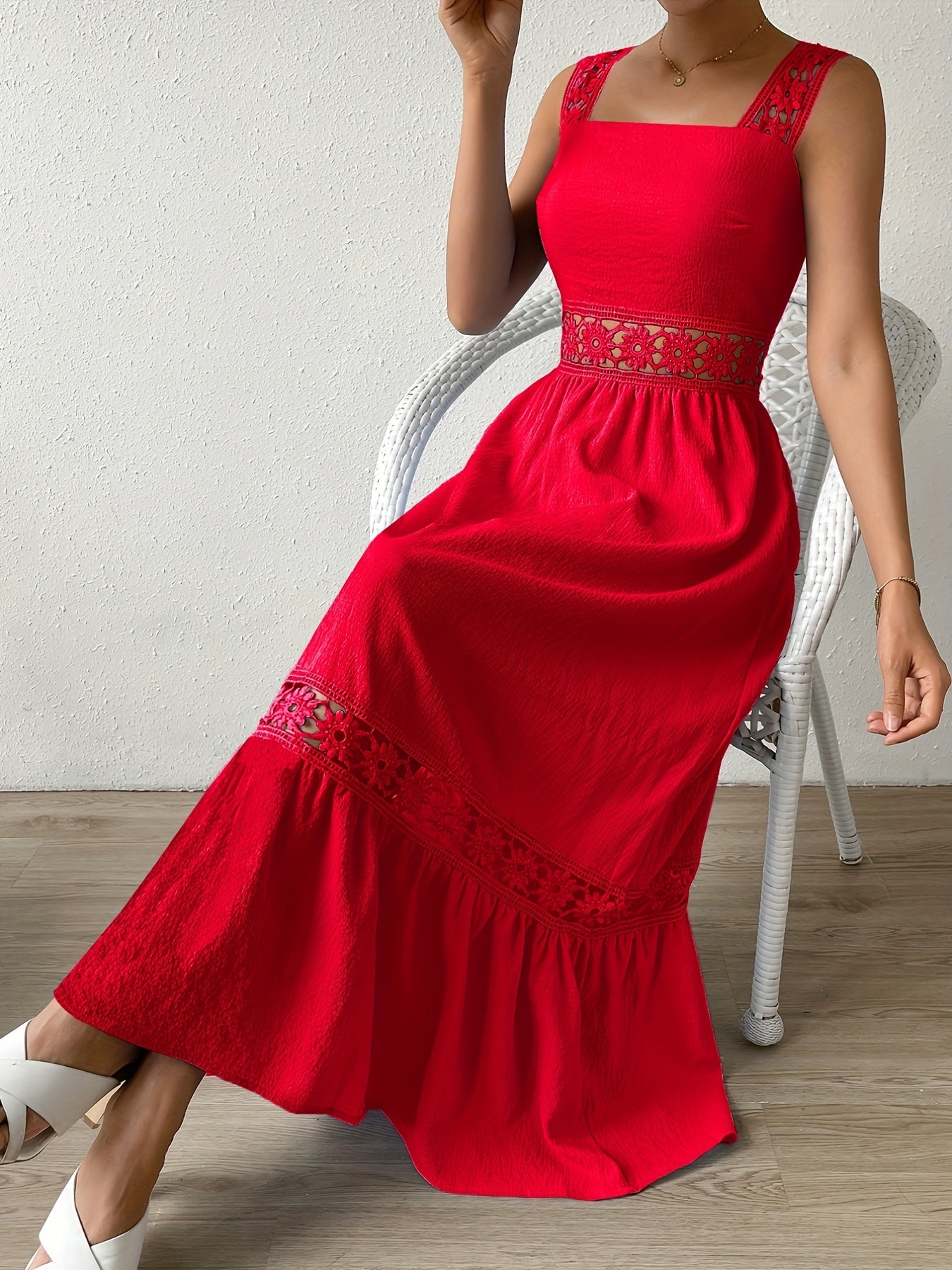 Bohemian Long Bridesmaid Dress Solid Casual Hollow