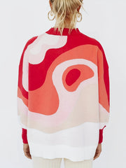 Abstract Print Long Sleeve Mock Neck Sweater