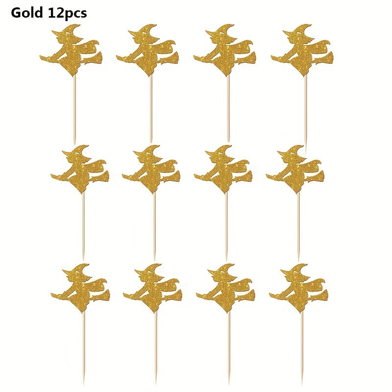 12pcs Halloween Witch Cake Topper for Kids Birthday Cake Decor