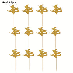 12pcs Halloween Witch Cake Topper for Kids Birthday Cake Decor