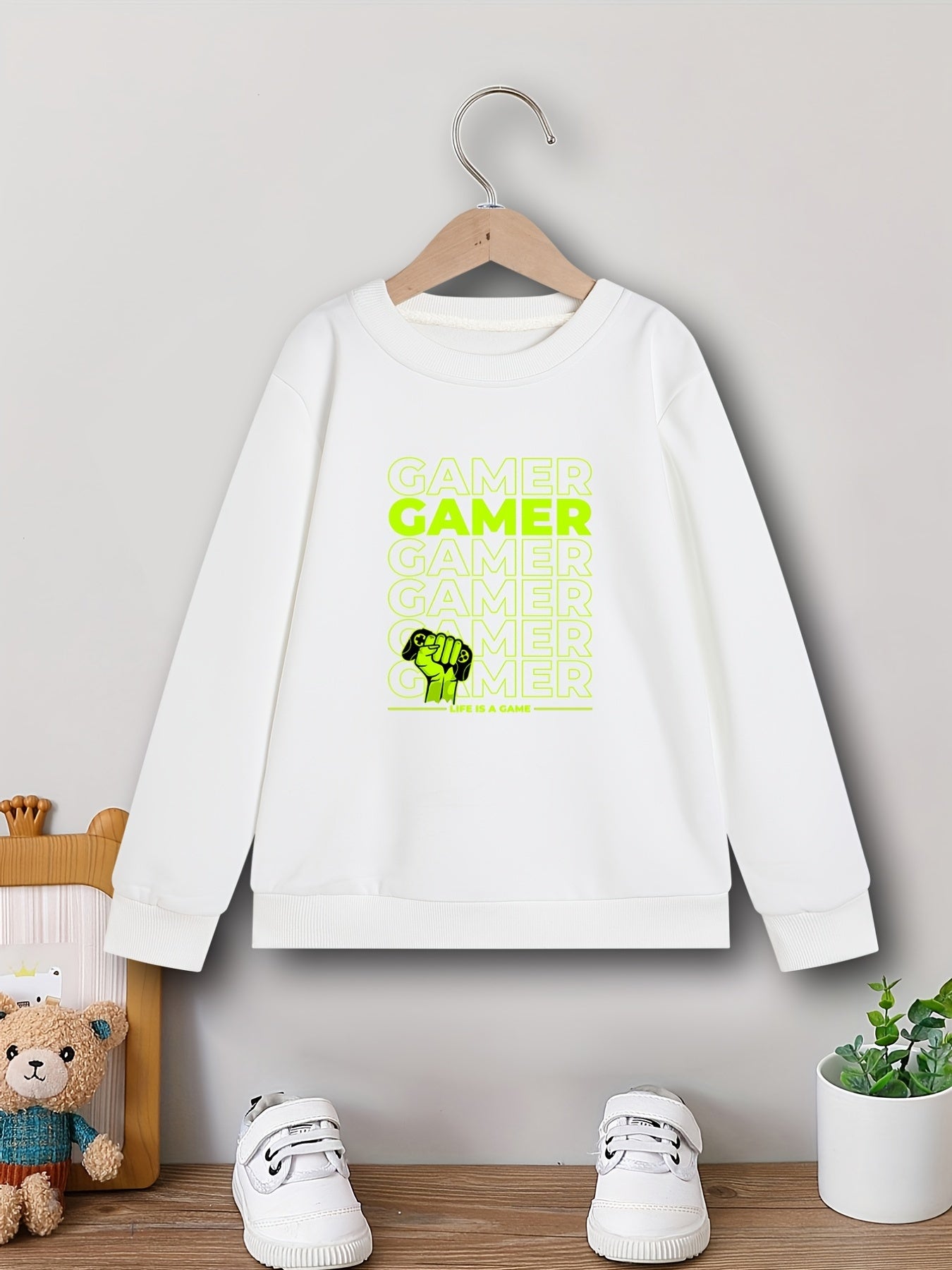 Boys Funny Gamer Sweatshirt Long Sleeve Crew Neck Top Kids Clothing